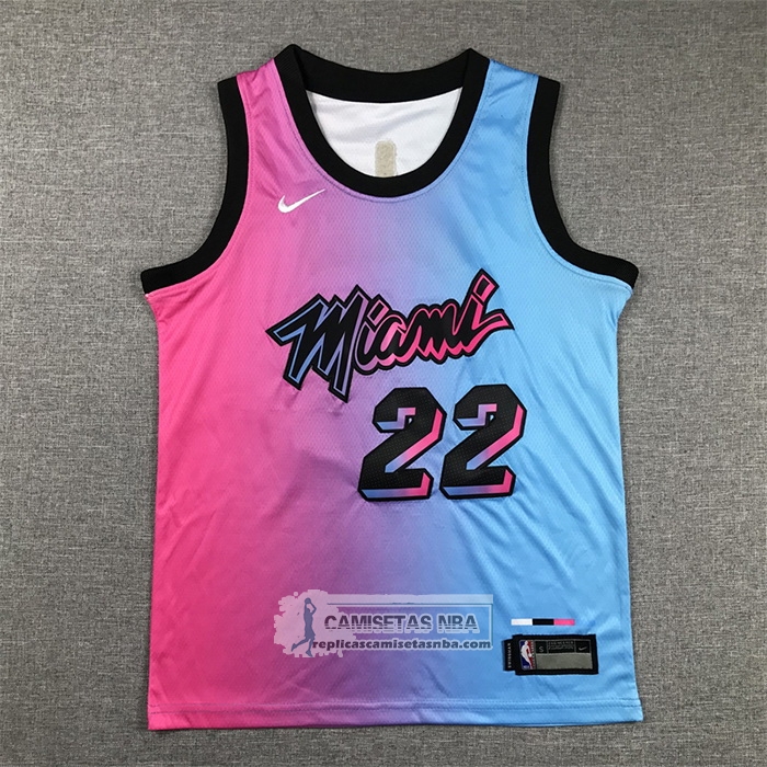 Camiseta Nino Miami Heat Jimmy Butler NO 22 Ciudad 2020-21 Azul Rosa